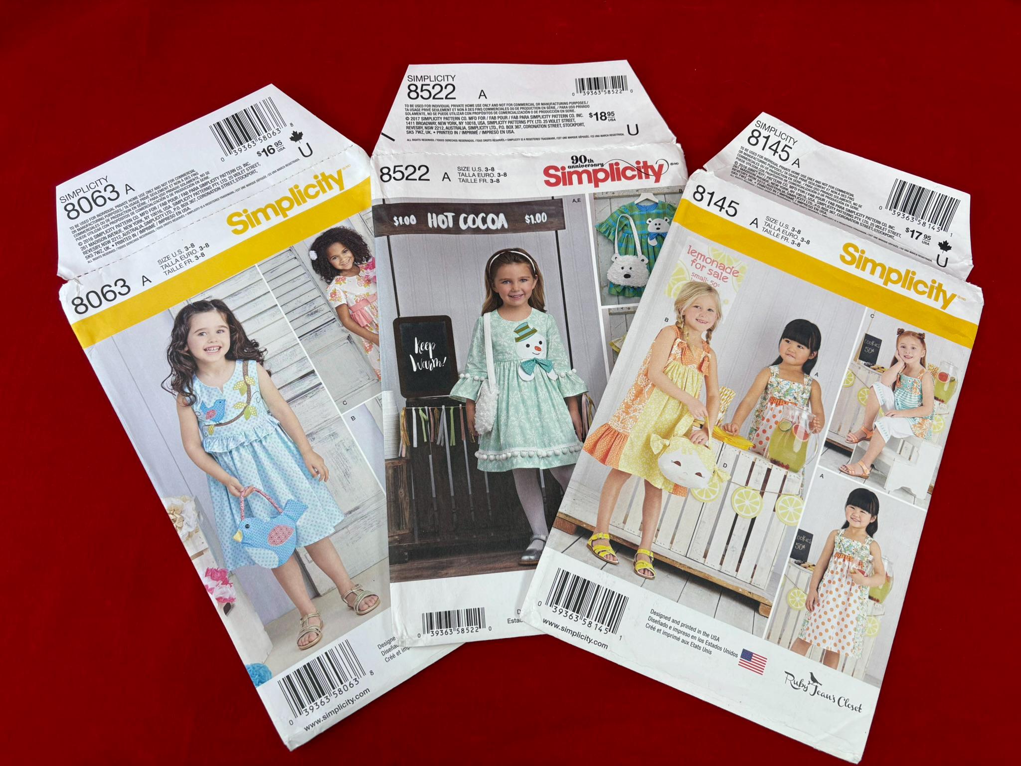 Lot of 3 Simplicity 8522 8063 8145 Ruby Jean's Closet Girl's Dresses ...