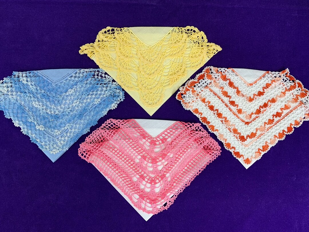 Vintage Hankies With Crocheted Hand Made Lace Edging Lot of Etsy