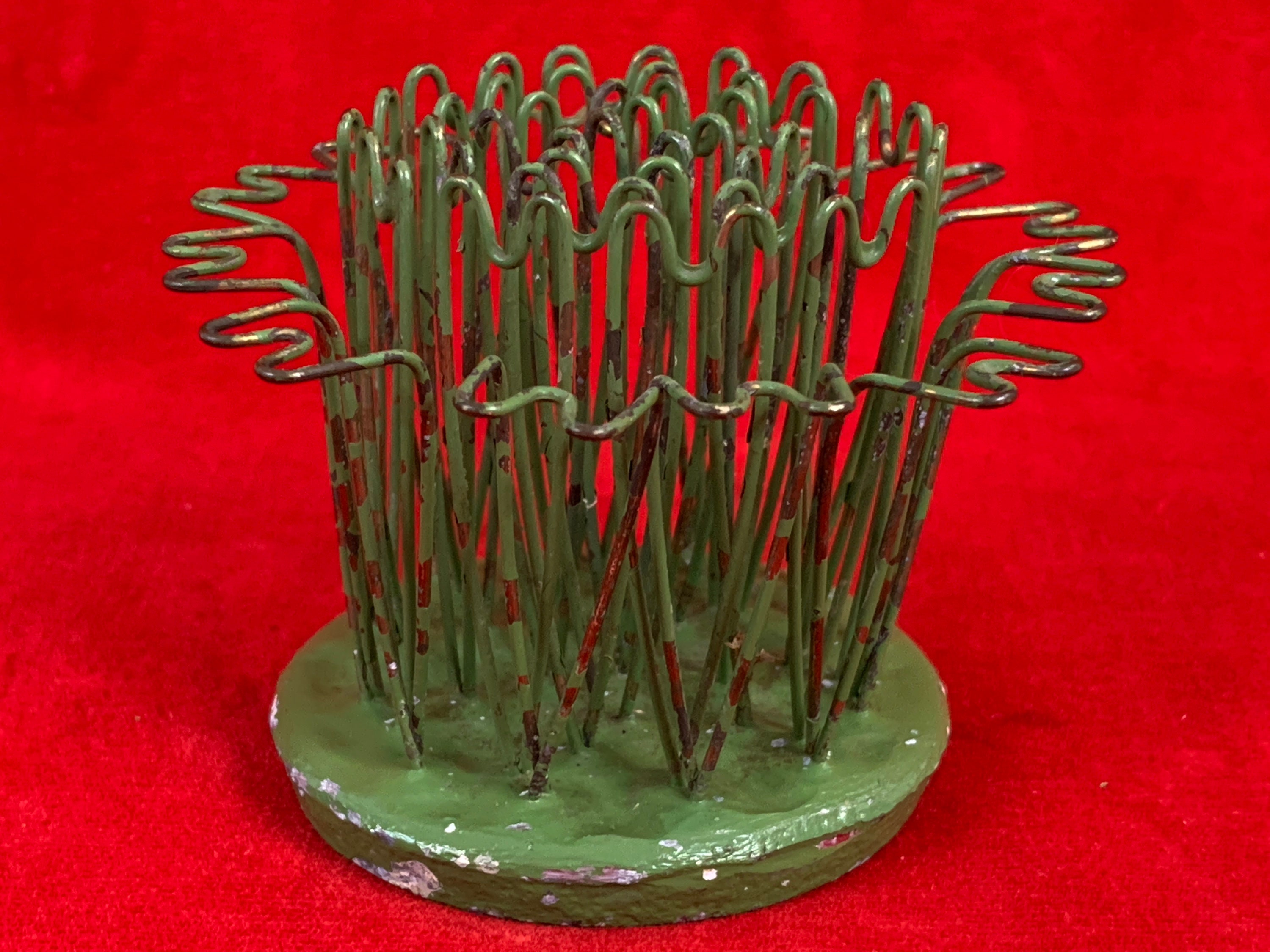 Rare Hairpin Wire Floral Arranging Frog  Vintage Green Flower Holder -  Oval & Round