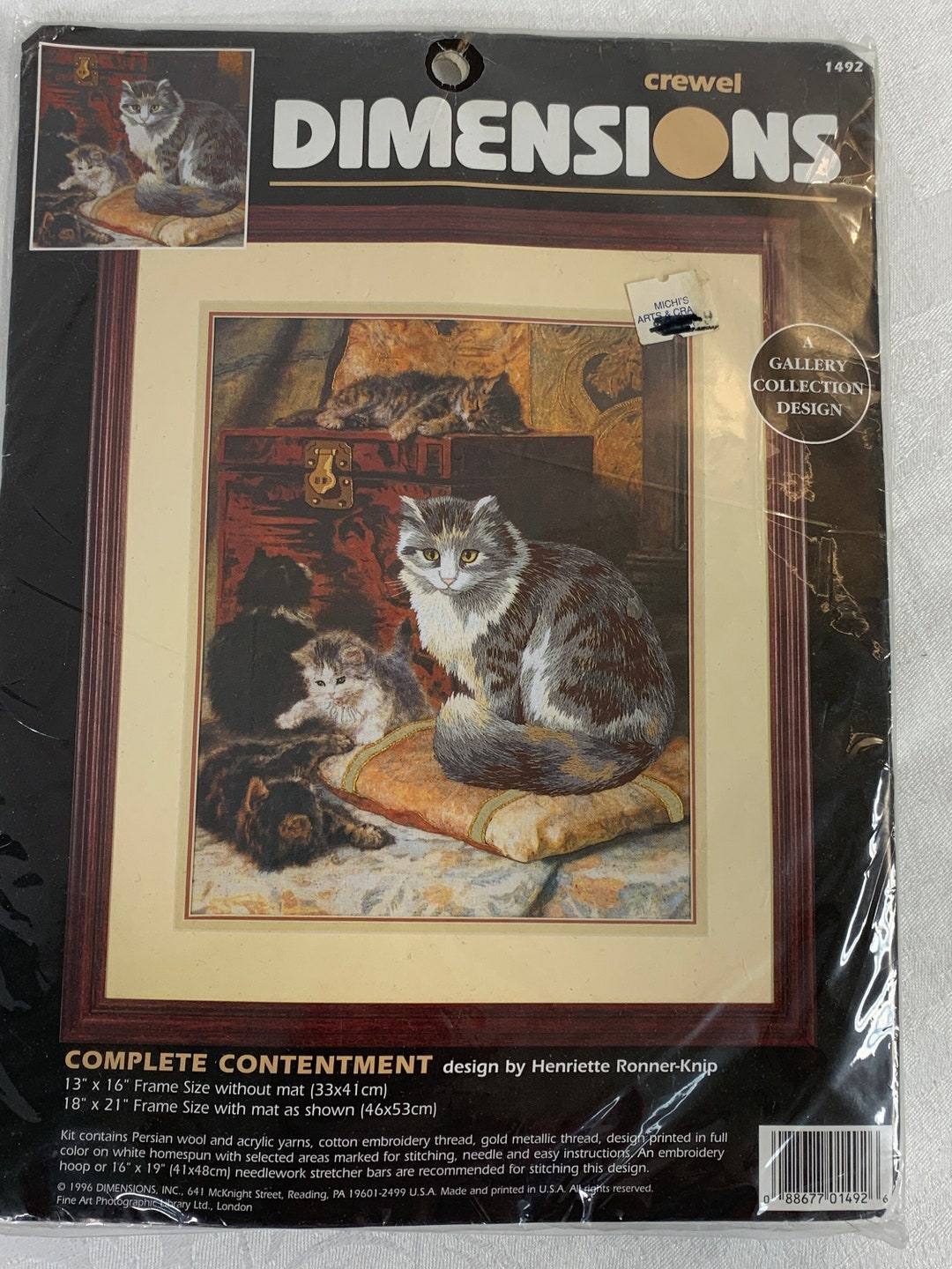Vintage Dimensions Crewel Embroidery Kit complete Contentment 1492 Cat