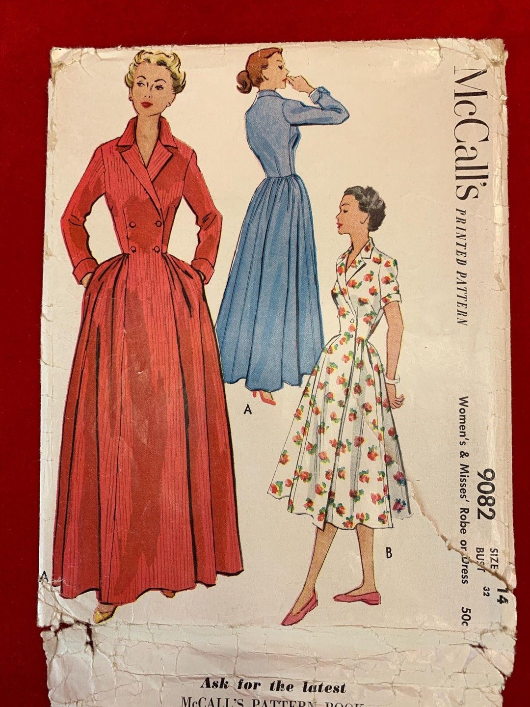 Mccalls 9082 Vintage Sewing Pattern 1950s Wrap Front Elegant Robe or ...