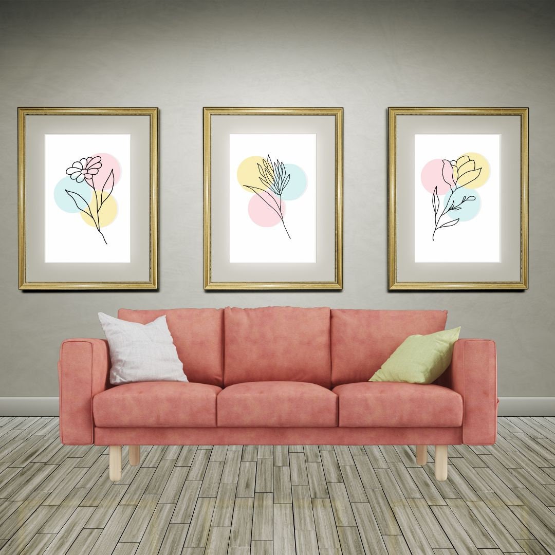Pastel, Floral Wall Art Set of 3 Etsy