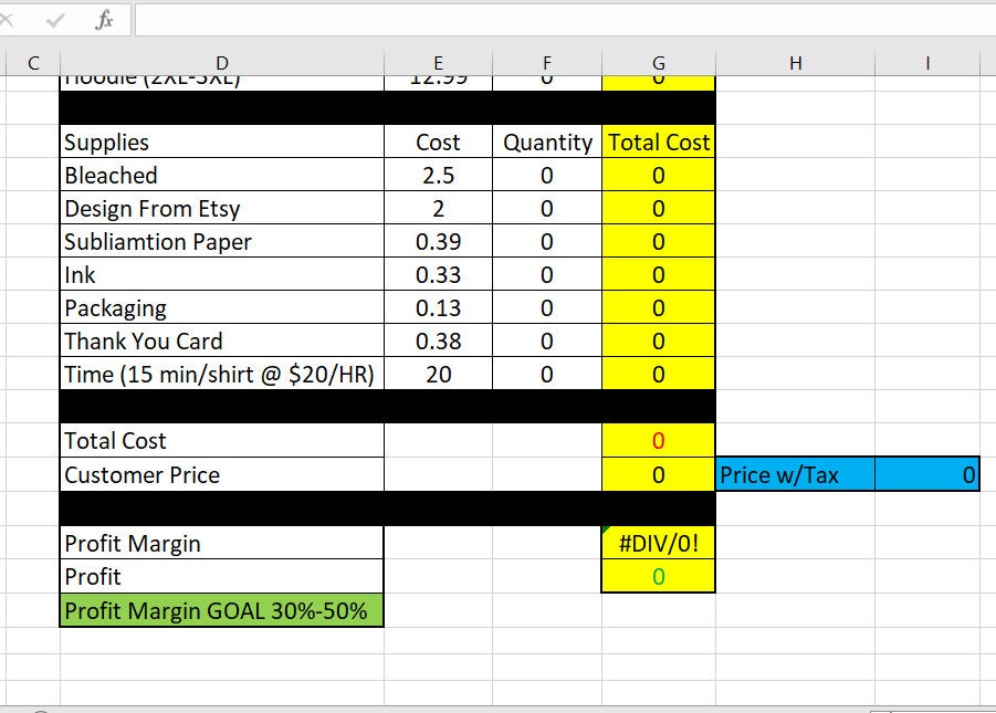 Sublimation Pricing Spreadsheet EXCELL Etsy