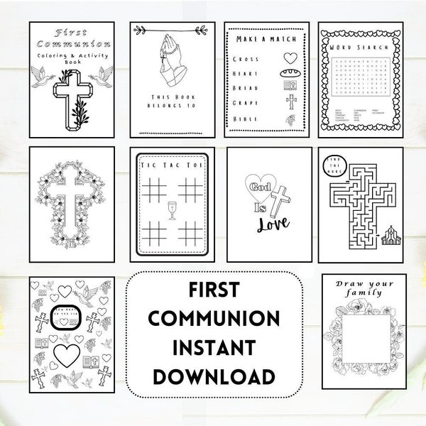 First Communion Activity Book coloring pages, communion favors, Christening Day, first communion favors,1st holy Communion Coloring for Kids
