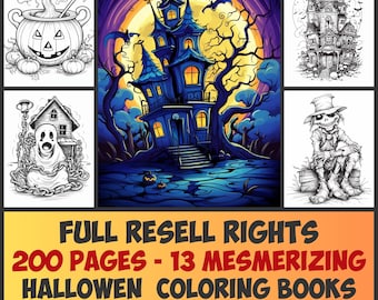 PLR Diritti di rivendita completi PDF stampabile 200 pagine da colorare personalizzate di Halloween 13 Libri Libro da colorare di Halloween Pagine da colorare di Halloween stampabili