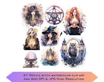 27 PNG Watercolor Pastel  halloween png pastel horror png witchy png wiccan clipart witch png pastel clipart pastal goth png cute witch