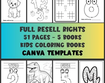 libri da colorare plr Diritti di rivendita completi Modelli Canva stampabili Uso commerciale 51 pagine da colorare personalizzate Libro da colorare 5 prodotti digitali plr