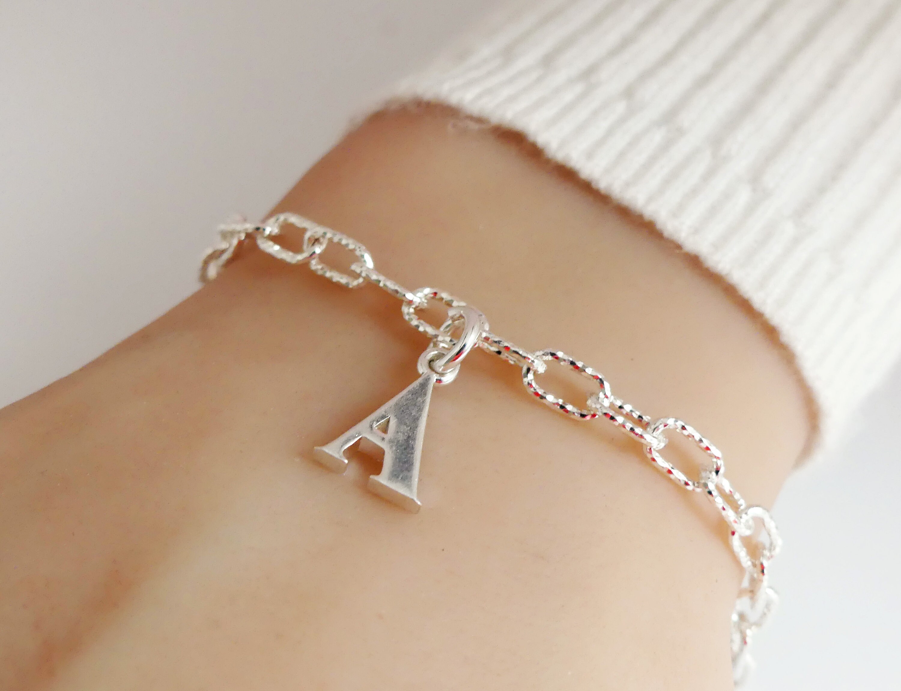 Silver Crystal Letter N Bracelet - One Size