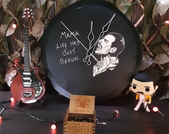Freddie Mercury Hand crafted / Drawn Clock .... With bohemian Rhapsody Lyrics.