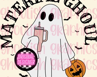 Material Ghoul Stanley Tumbler Inspired PNG Sublimation Design Download DTF Print Sticker Retro