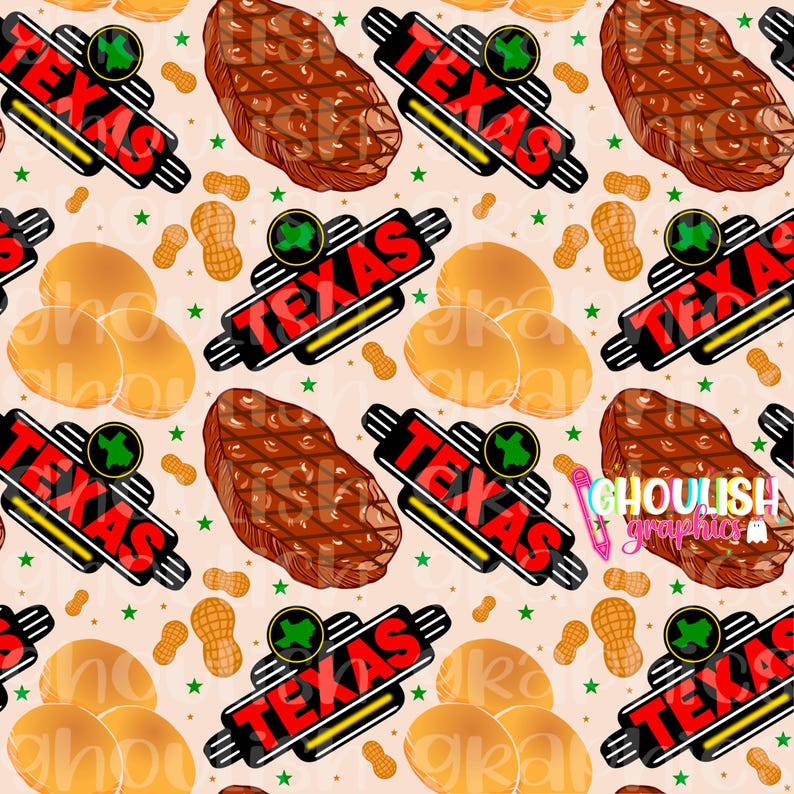 Texas Repeating Vector Texas Steakhouse Inspired Seamless Pattern Cute Foodie Digital Download ...