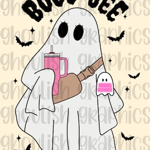 Boojee Ghost Stanley Tumbler Inspired PNG With Bag Sublimation Design Download DTF Print Sticker Timbler Idea Halloween Bougie