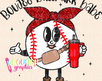 Bolsa de cinturón inspirada en el vaso Boujee Ballpark Babe / Mama Stanley, diseño de sublimación PNG, descarga de camiseta DTF con purpurina deportiva de béisbol