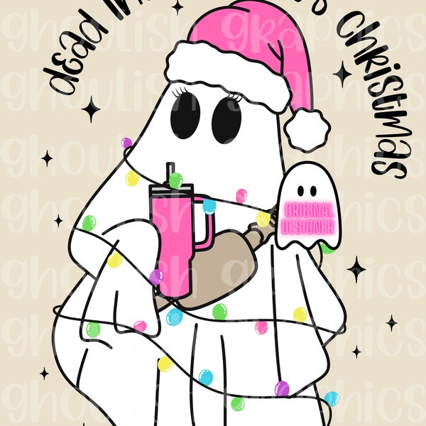 Boojee Ghost Dead Inside But It’s Christmas Stanley Tumbler Inspired Belt Bag PNG Sublimation Design Download DTF Sticker Tumbler Shirt