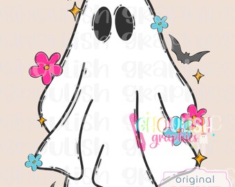 Groovy Floral Ghosts PNG Sublimation Design Digital Download Halloween Cute Boujee Tshirt Tumbler Sticker Idea