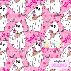 BooJee Stanley Tumbler Inspired Ghost Seamless Pattern PNG Sublimation Design Download