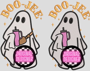 BooJee Ghost With Stanley Tumbler Inspired Embroidery Design Halloween Embroidery