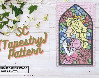 Princess Stained Glass Crochet Pattern, Video Game Princess Crochet Pattern, Peachy Stained Glass Crochet Pattern, Single Crochet Pattern