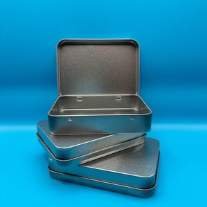 Tin Boxes, Hinged - Silver, Screw Topped  - Silver and Black, Mini Metal Box