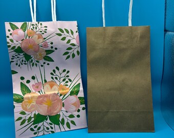 Gift Bags, Floral with Pink Tissue, Gold