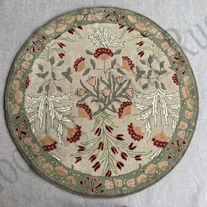 Floral Wool Round Area Rug: Ivory & Multi-Color