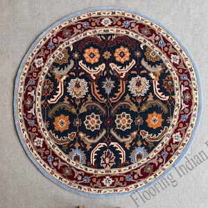 Handmade Wool Round Area Rug: Traditional Charcoal Multi Design
