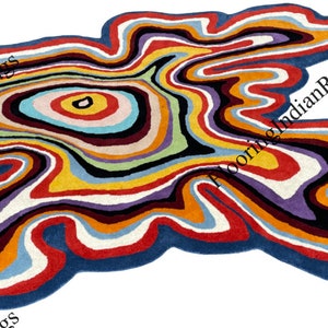 Alfombra de lana de Nueva Zelanda de forma irregular, tejida a mano, ondulada, multicolor, abstracta, asimétrica, topográfica, para la decoración de la sala de estar.