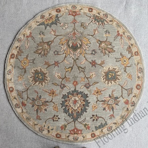 Area Rug Round Color Grey/Multi Traditional Design Handmade Quality Wool Rug For The Living Room, Bedroom, Dining Room, Hall & Home Décor