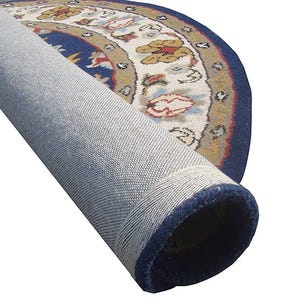 Handmade Wool Area Rug: Round Blue Multi Traditional Design