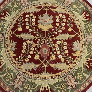 Handmade Wool Area Rug: Round Maroon Multi-Color Traditional Design