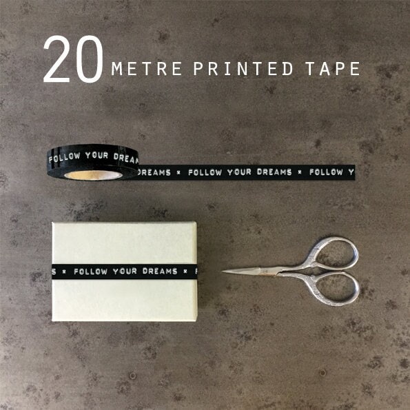 Black Paper Tape Follow Your Dreams 20m / Black Packaging 