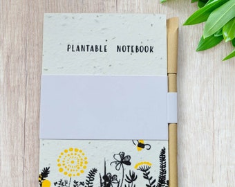 BEES Plantable Seeded Notebook A6 with Paper Pen / Eco-friendly Notepad / Zero Waste Recyclable Stationery