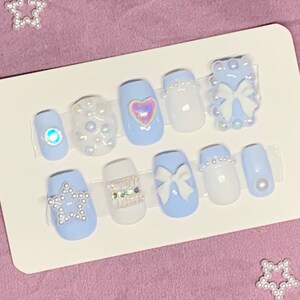 Cute Starry Light Blue Press-On Nails