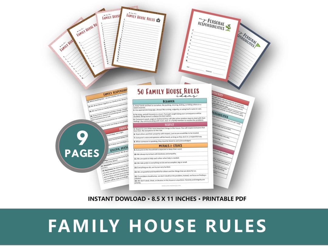 Printable 50 Family House Rules List for Kids and Responsibilities ...
