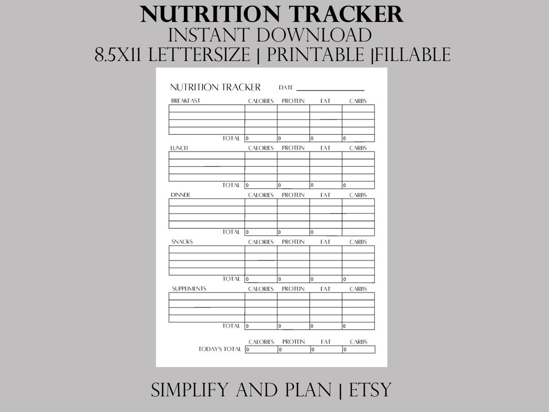 Nutrition Tracker Printable Diet Planner Daily Calorie Etsy