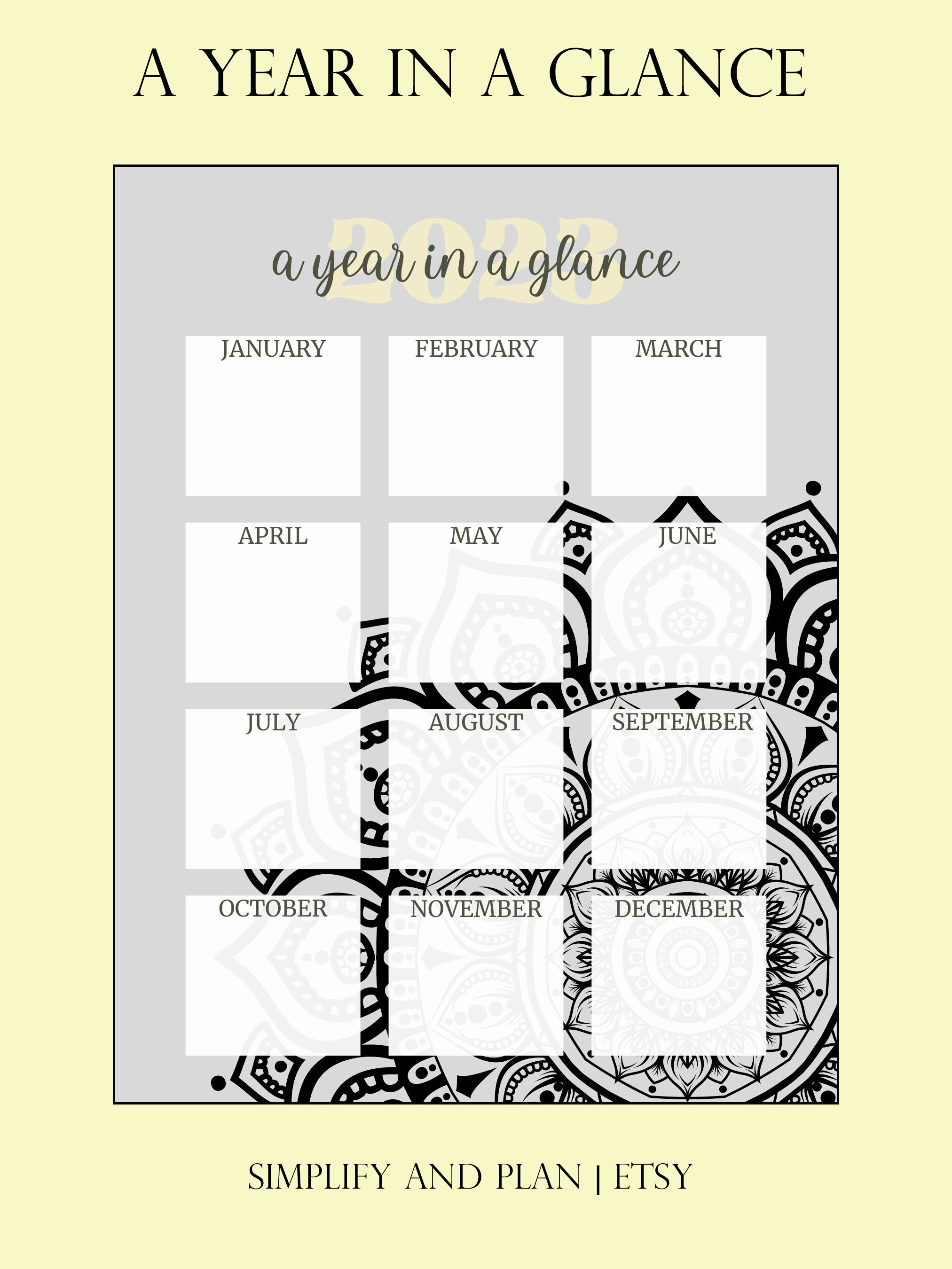 2023 A Year in A Glance Printable PDF Digital Planner, Yearly Planning ...