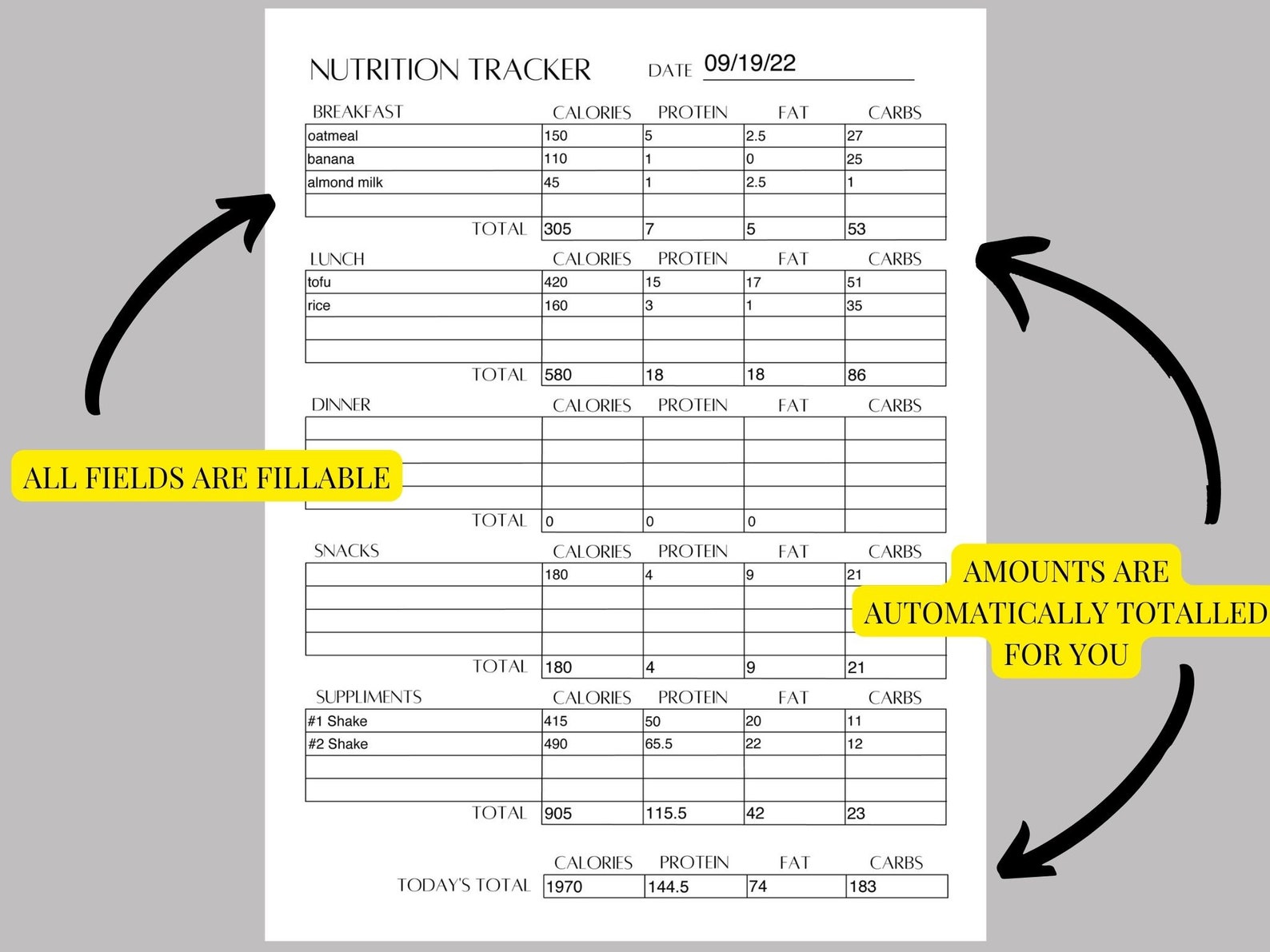 Nutrition Tracker, Printable, Diet Planner, Daily Calorie, Protein, Fat ...