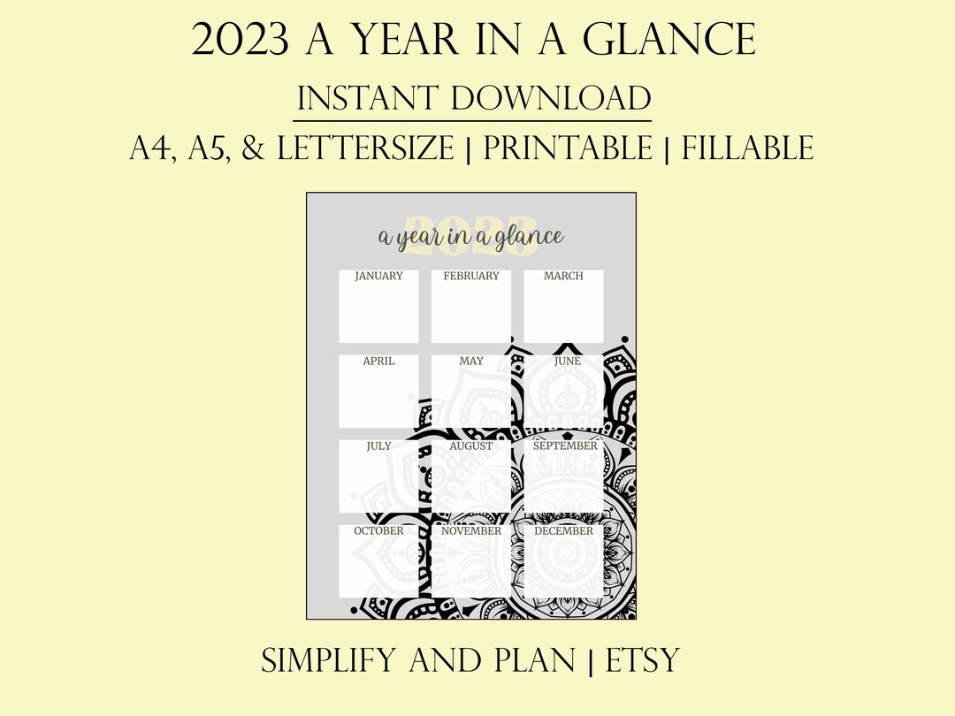 2023 A Year in A Glance Printable PDF Digital Planner, Yearly Planning ...