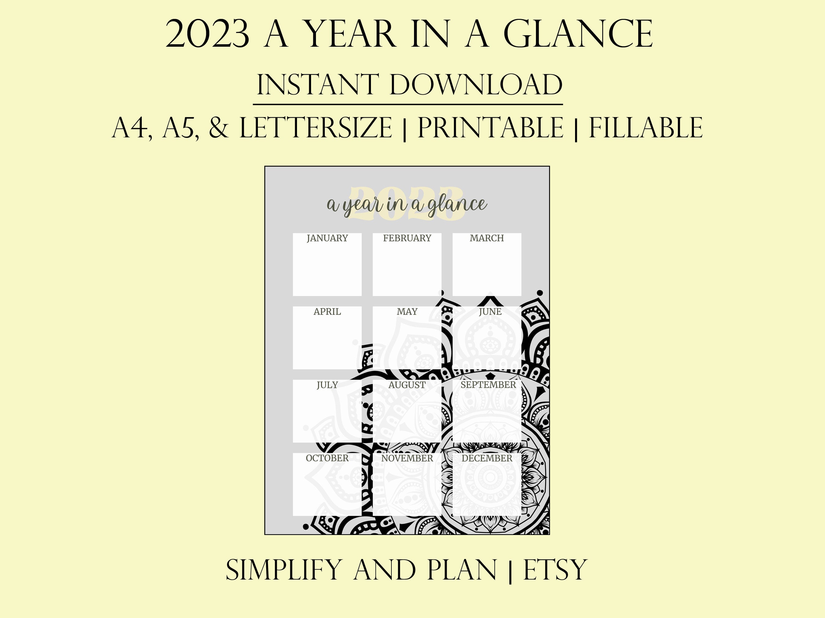 2023 A Year in A Glance Printable PDF Digital Planner, Yearly Planning ...
