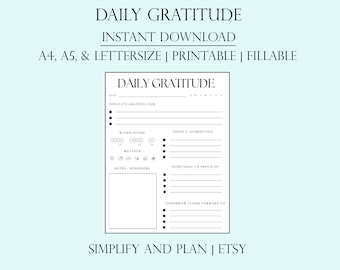 Daily Gratitude Printable PDF Digital Planner, Daily Affirmation, Give Thanks Every Day, Show Love For What You Have