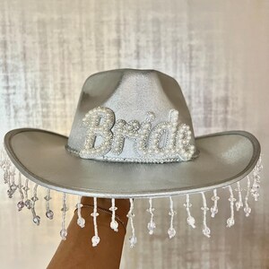 Bedazzled Bride Cowboy Hat – Sparkling Rhinestone Cowgirl Hat for Bachelorette Party, Bridal Shower & Western Wedding Embellished with Trim