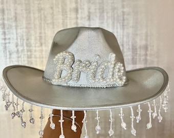 Bedazzled Bride Cowboy Hat – Sparkling Rhinestone Cowgirl Hat for Bachelorette Party, Bridal Shower & Western Wedding Embellished with Trim