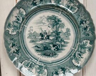 Antique GREEN BELZONI TRANSFERWARE 10.25” Dinner Plate