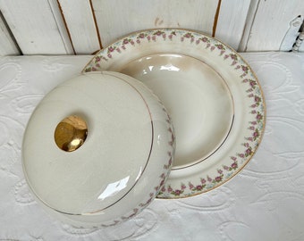 Vintage BUTTER-/KÄSE-SCHALE MIT ABBILDUNG