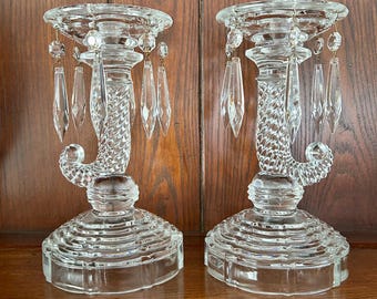 Vintage Indiana EAPG Cornucopia Candle Sticks w/ Prisims #176