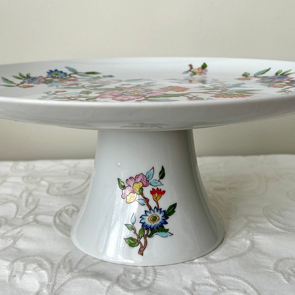 Vintage Pedestal  Floral CAKE STAND Dolphin Le Jardin