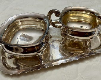 Schwedische Vintage Silberplatte Milchkännchen, Zucker & Tablett