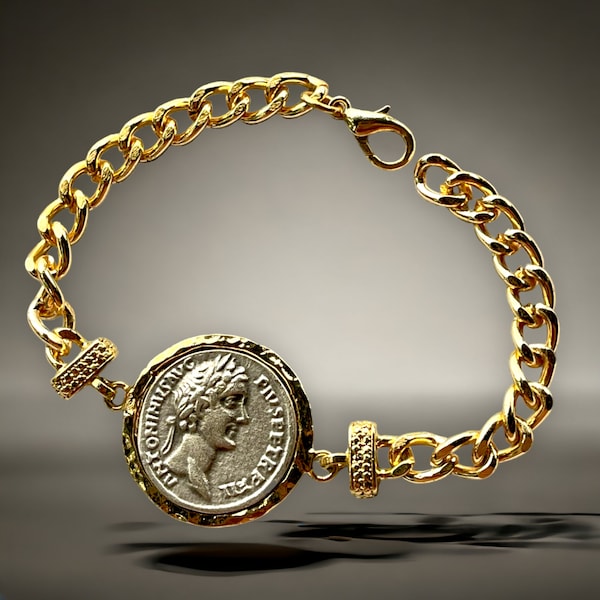 Gold Greek Coin Chain Bracelet, Unique Gold Plated Roman Coin Bracelet, Handmade Bracelet Jewelry, Birthday Gift, Personalized Gift for her