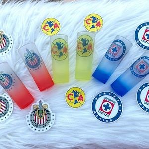 Set de 2 vasos para shots de Liga Mexican, Club America, chivas, cruz azul, vaso de chivas, vaso de Club America, vaso de cruz azul