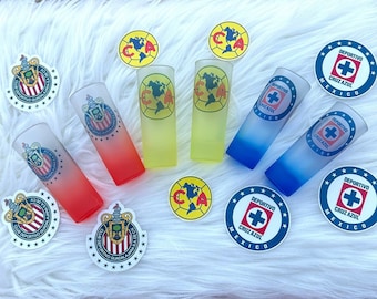 Set de 2 vasos para shots de Liga Mexican, Club America, chivas, cruz azul, vaso de chivas, vaso de Club America, vaso de cruz azul